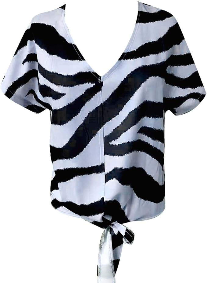 Camiseta rayas cuello V manga corta mujer