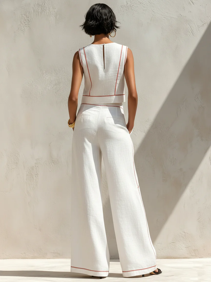 Conjunto de lino en contraste.