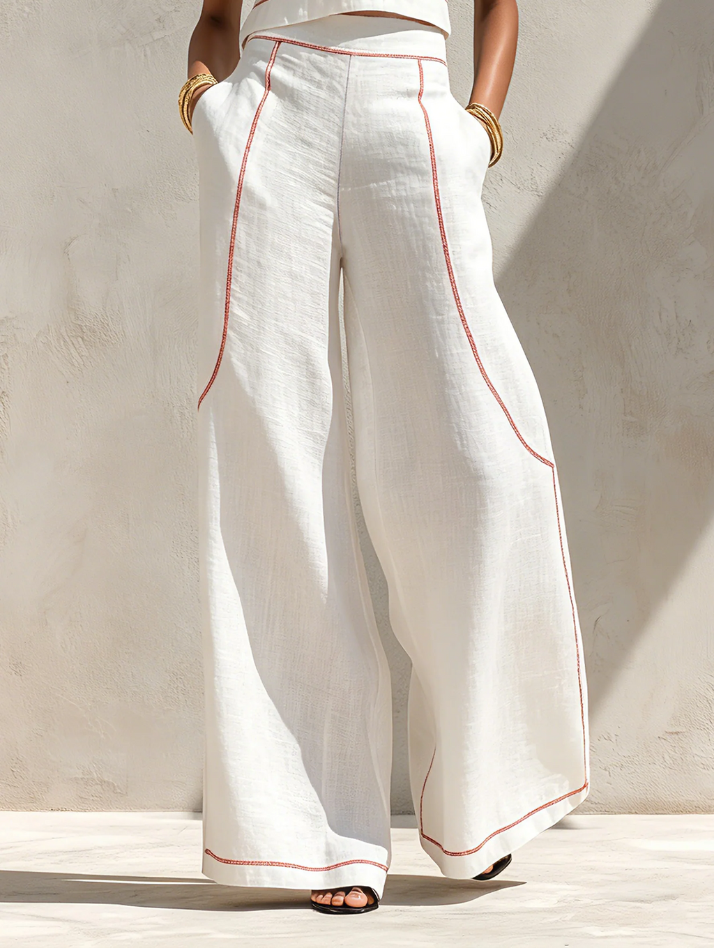 Conjunto de lino en contraste.