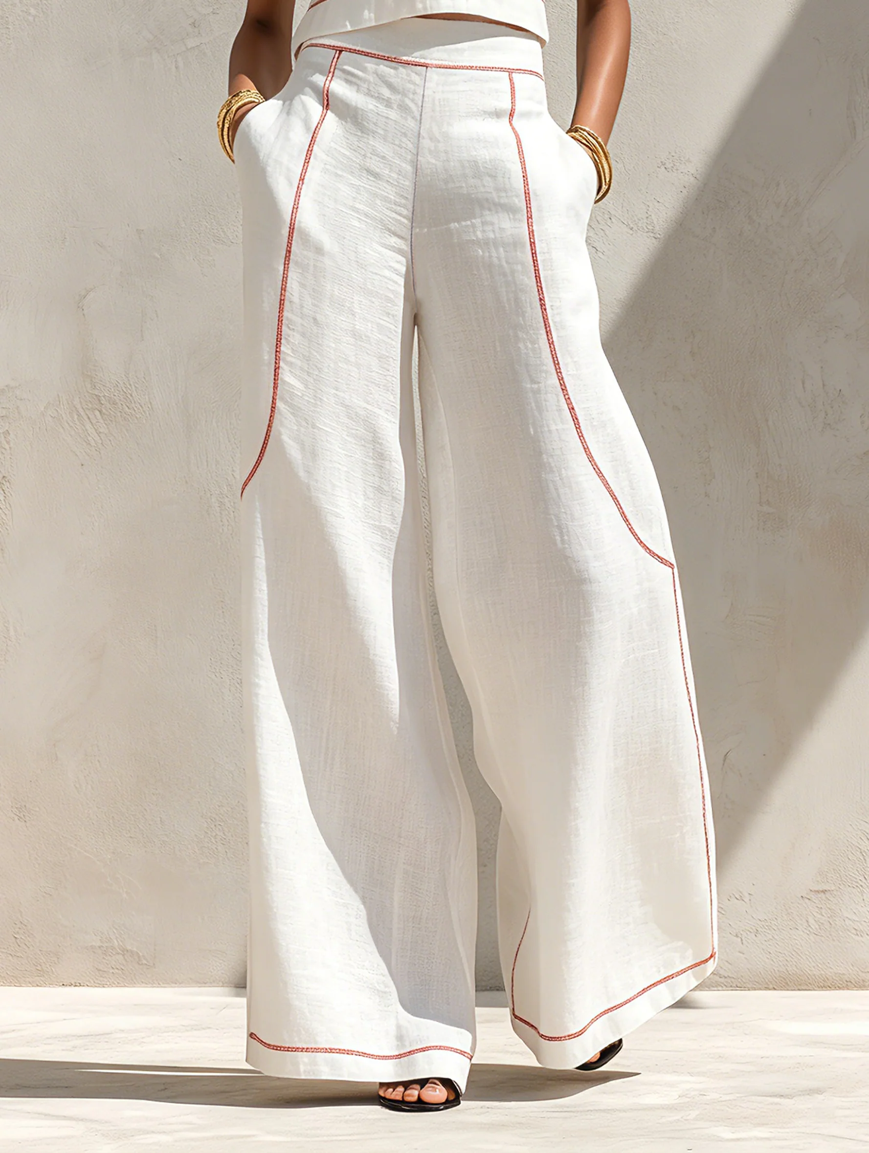 Conjunto de lino en contraste.