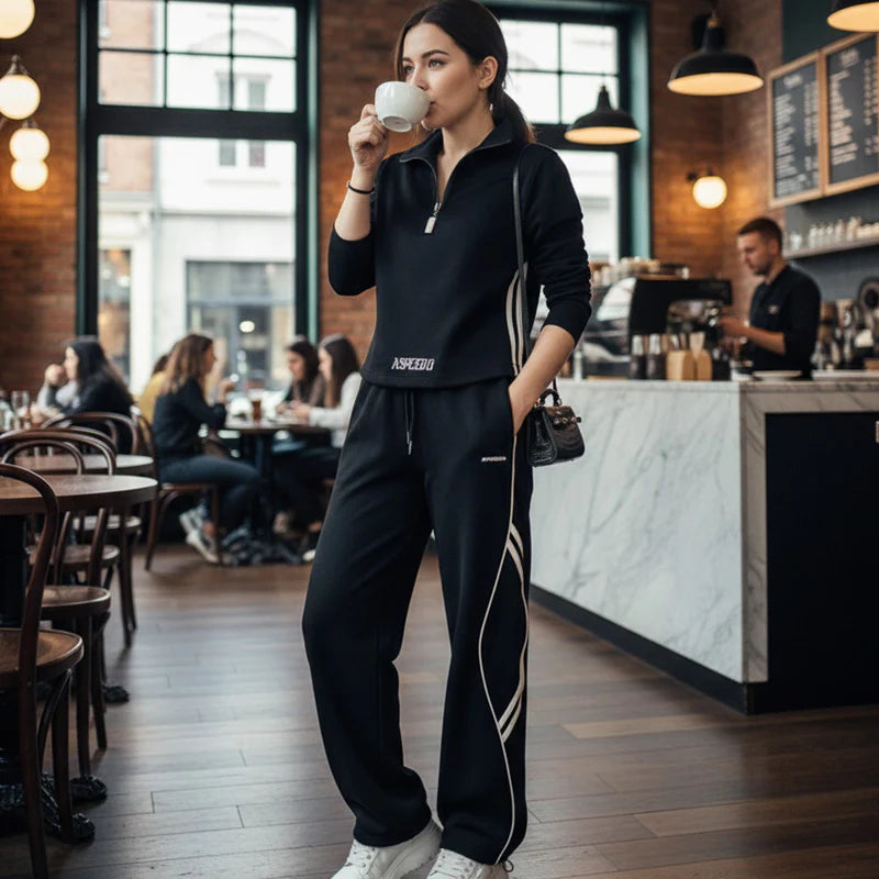 Conjunto de chándal para mujer con cremallera hasta la mitad